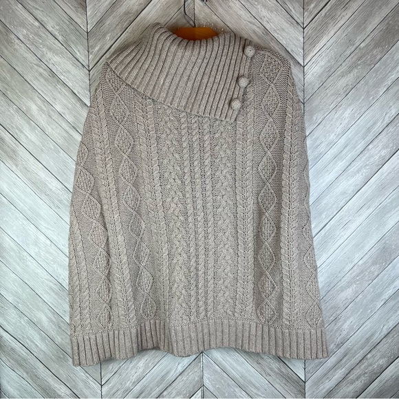 Anthropologie Fiets Voor 2 Cape Poncho Cocoon Sweater Cable Knit Medium Large - Picture 6 of 9